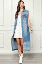Load image into Gallery viewer, Veveret Full Size Distressed Sleeveless Longline Denim Jacket
